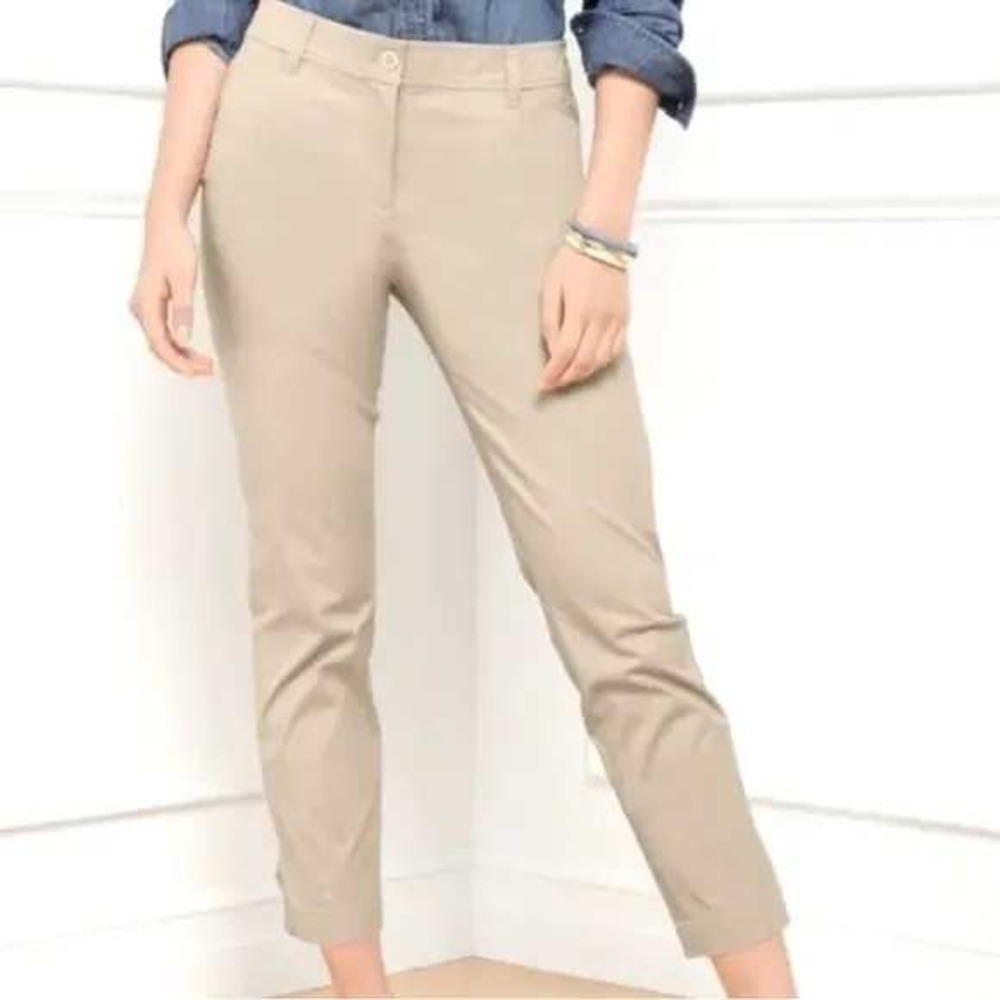 NWT Talbots Perfect Crop Pants Size 4 Ankle Button Hem Chinos Casual Khaki